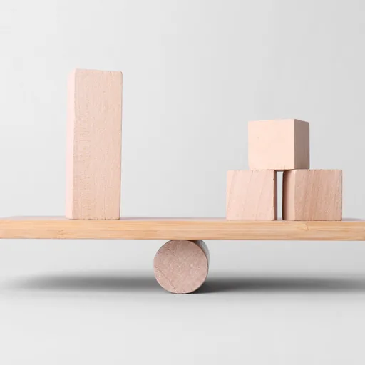 A balance scale weighing two blocks, like the cost tradeoff between serverless and hosting.